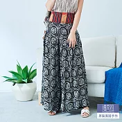 【潘克拉】編織圓圈印花寬褲 TM924　 FREE 黑色