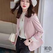 【初色】韓版短款小香風西裝外套-共2色-60418(M-2XL可選) M 粉色