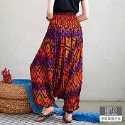 【潘克拉】叢林風漸層印花鬆緊腰飛鼠褲 TM1200　 FREE 橘色