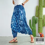 【潘克拉】藍染圓圈波紋鬆緊腰縲縈飛鼠褲  TM1314　 FREE 藍色