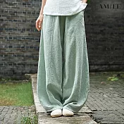【AMIEE】舒適寬鬆棉麻燈籠褲(KDP-9691) M 綠色