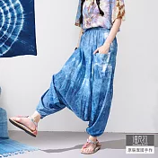 【潘克拉】藍染紮綁紋鬆緊腰縲縈飛鼠褲 TM1317　 FREE 藍色