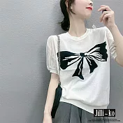 【Jilli~ko】蝴蝶結圖案緹花氣質甜美薄款針織衫 J9030 FREE 白色