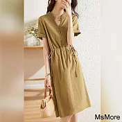 【MsMore】 歐規氣質休閒收腰抽繩洋裝# 112868 XL 黃色