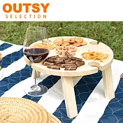 OUTSY便攜兩用原木摺疊野餐小桌分隔盤紅酒杯架