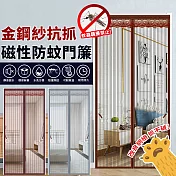 【EZlife】金鋼紗抗抓魔術貼防蚊門簾(90*210cm) 咖啡條紋
