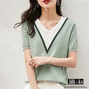 【Jilli~ko】溫柔氣質V型緹花設計款薄款針織衫 J9110  FREE 綠色