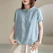 【ACheter】 韓版隨性自在棉麻寬鬆上衣# 113037 M 藍色