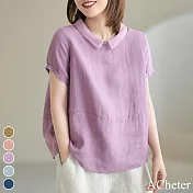 【ACheter】 韓版隨性自在棉麻寬鬆上衣# 113037 M 紫色