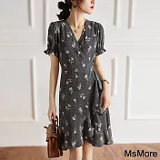 【MsMore】 南法情調 V領花苞袖叉腰曲線洋裝 113048 L 彩色