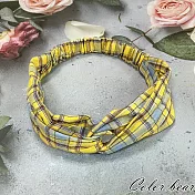 【卡樂熊】簡約百搭扭結格紋造型髮帶(三色)- 黃色