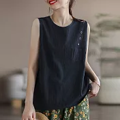 【ACheter】 涼爽冰感背心棉麻上衣# 113153 M 黑色