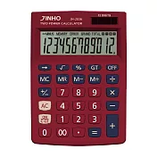 JINHO京禾 12位元 太陽能 無印風 輕巧型 質感文具 事務用品 雙電源 獨特跳色 JH-2836 棗紅