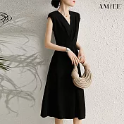 【AMIEE】氣質魅力修身連身洋裝(KDD-3041) L 黑色