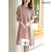 【AMIEE】法式氣質顯瘦連身洋裝(KDD-1415) L 粉紅色