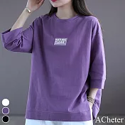 【ACheter】 百搭七分袖T恤寬鬆上衣# 113230 M 紫色