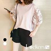 【Lockers 木櫃】夏季竹節棉網紗短袖上衣 L111071815 L 粉色L
