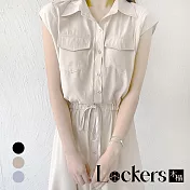 【Lockers 木櫃】夏季日式口袋無袖連衣裙 L111072504 XL 卡其色