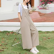 【MsMore】 減齡顯瘦連身背帶大寬褲# 113308 M 杏色