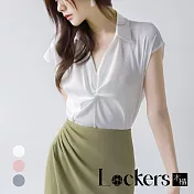 【Lockers 木櫃】夏季扭結深V短袖襯衫 L111080114 L 白色