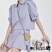 【Lockers 木櫃】夏季少女盤扣立領短裙套裝 L111080117 XL 藍色