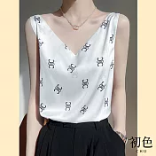 【初色】印花緞面感V領吊帶打底背心上衣-共3色-62440(M-2XL可選) L 白色