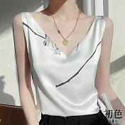 【初色】寬鬆涼感V領文藝印花背心上衣-共5色-62439(M-2XL可選) M 白底印花