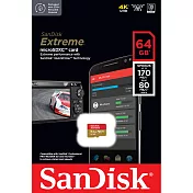 【代理商公司貨】SanDisk 64GB 170MB/s Extreme U3 microSDXC UHS-I V30 A2 記憶卡