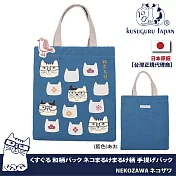 【Kusuguru Japan】日本眼鏡貓NEKOZAWA貓澤系列日式和柄雜誌包 -經典款藍色