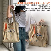 【Sayaka紗彌佳】日系簡約抽象線條畫撞色織帶帆布肩背手提二用包  -紙飛機(卡其款)