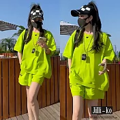 【Jilli~ko】兩件套韓版時尚蝙蝠袖運動套裝 J9255  FREE 亮綠色