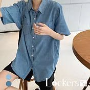 【Lockers 木櫃】夏季港風薄款牛仔襯衫 L111081507 M 深藍色