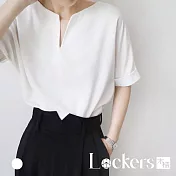 【Lockers 木櫃】夏季簡約絲緞V領上衣 L111081508 XL 白色