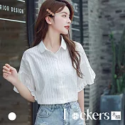 【Lockers 木櫃】夏季日系荷葉邊氣質短袖襯衫 L111081514 L 白色