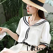 【Lockers 木櫃】夏季海軍風短袖襯衫 L111082203 白色L