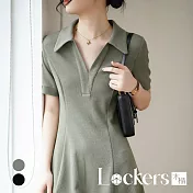 【Lockers 木櫃】夏季法式POO收腰連衣裙 L111082207 L 綠色