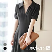 【Lockers 木櫃】夏季法式POO收腰連衣裙 L111082207 XL 黑色