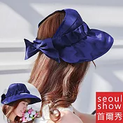 Seoul Show首爾秀 半空頂軟絲帽簷可折疊防曬遮陽帽  藏青
