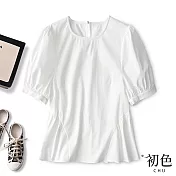 【初色】日系簡約泡泡袖上衣-共2色-61592(M-2XL可選) L 白色