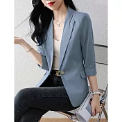 【MsMore】 春秋韓版氣質時尚七分袖薄款防曬顯瘦修身中長版西裝外套 # 113714 2XL 藍色
