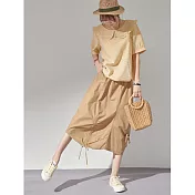【慢。生活】鬆緊腰束帶造型工裝長裙 K3331 FREE 卡其色