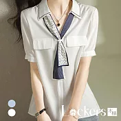 【Lockers 木櫃】秋季設計感繫帶襯衫 L111091209 XL 白色