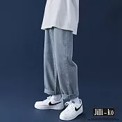 【Jilli~ko】韓版INS百搭寬鬆直筒老爹拖地牛仔褲 L-2XL J9294 L 牛仔藍