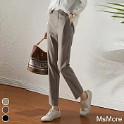 【MsMore】 激瘦後鬆緊中腰休閒直筒九分煙管長褲 # 113795 M 卡其色