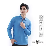 【遊遍天下】男款抗UV防曬吸濕排汗機能長袖POLO衫(GL1015) L 水藍