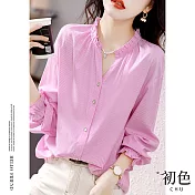 【初色】荷葉邊線條長袖襯衫上衣-粉色-63454(M-2XL可選) M 粉色