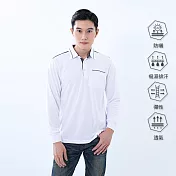 【遊遍天下】MIT臺灣製男款格紋領抗UV防曬吸濕排汗機能長袖POLO衫(GL1017) L 白色