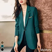 【MsMore】 韓版OL時尚休閒長袖寬鬆西服中長版外套# 113753 2XL 綠色