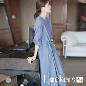【Lockers 木櫃】秋季藍色牛仔復古連衣裙 L111092608 XL 藍色