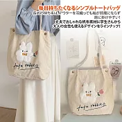 【Sayaka紗彌佳】日系人氣質感立體刺繡燈芯絨材質肩揹包 -蝴蝶結兔-米白色款